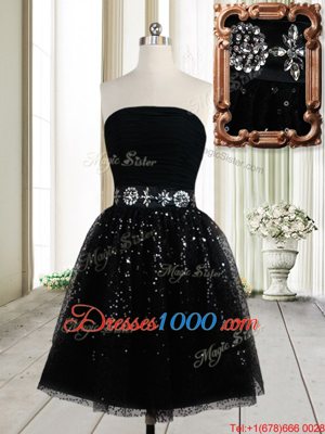 Wonderful Black Strapless Neckline Beading and Sequins Cocktail Dress Sleeveless Zipper
