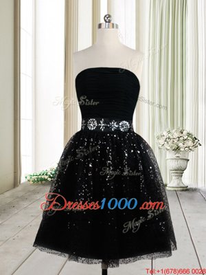 Wonderful Black Strapless Neckline Beading and Sequins Cocktail Dress Sleeveless Zipper