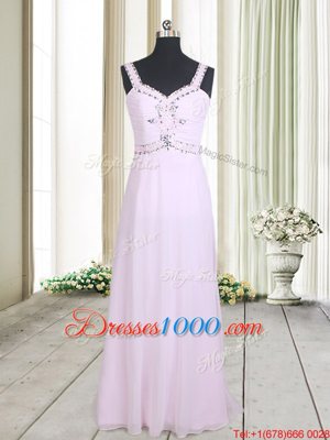 Colorful Straps Straps Pink Chiffon Zipper Homecoming Dress Sleeveless Floor Length Beading