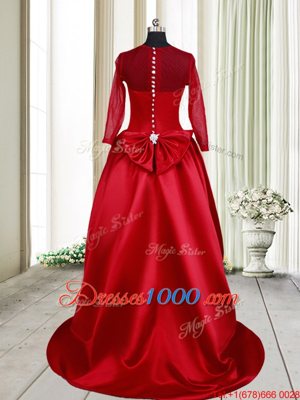 Scoop Long Sleeves Clasp Handle Cocktail Dress Wine Red Taffeta and Tulle