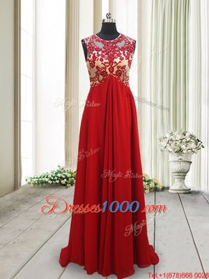 Red Homecoming Dress Scoop Sleeveless Brush Train Backless