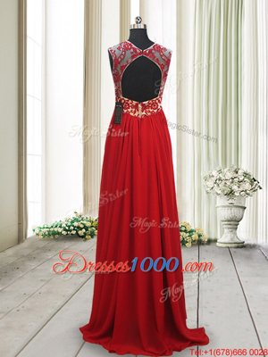 Red Homecoming Dress Scoop Sleeveless Brush Train Backless