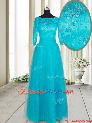 Affordable Scoop Half Sleeves Tulle Prom Homecoming Dress Beading and Lace and Appliques Zipper