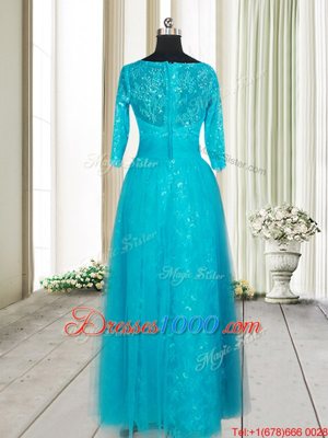 Affordable Scoop Half Sleeves Tulle Prom Homecoming Dress Beading and Lace and Appliques Zipper