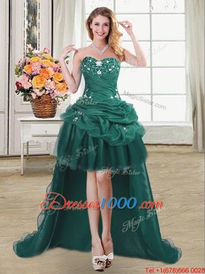Organza Sweetheart Sleeveless Lace Up Beading and Appliques and Pick Ups Womens Party Dresses in Dark Green
