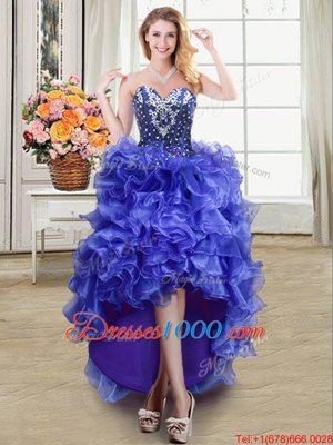 Sweetheart Sleeveless Pageant Dress for Teens High Low Ruffles Blue Organza