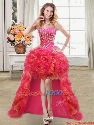 Glittering Ball Gowns Womens Party Dresses Multi-color Sweetheart Organza Sleeveless High Low Lace Up
