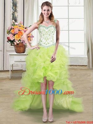 Top Selling Straps Straps Sleeveless Beading and Ruffles Lace Up Teens Party Dress