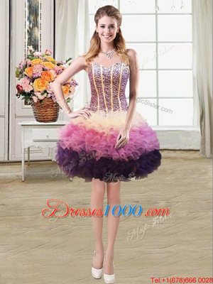 Popular Mermaid Multi-color Organza Lace Up Sweetheart Sleeveless Mini Length Pageant Dress for Girls Beading and Ruffles