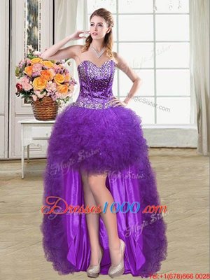 Sweet Ball Gowns Pageant Dress Womens Eggplant Purple Sweetheart Tulle Sleeveless Mini Length Lace Up