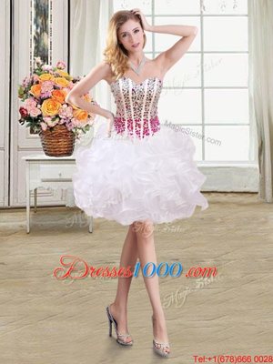 Sweet White Sweetheart Lace Up Beading and Ruffles Winning Pageant Gowns Sleeveless
