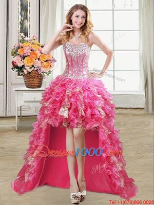 Sequins Hot Pink Sleeveless Organza Lace Up Party Dress Wholesale for Prom and Party