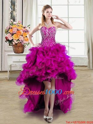 Colorful Fuchsia Sweetheart Neckline Beading Pageant Gowns Sleeveless Lace Up