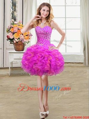 Pretty Multi-color Ball Gowns Sweetheart Sleeveless Organza Mini Length Lace Up Beading and Ruffles Evening Gowns