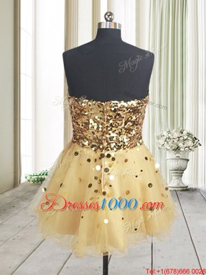 Gold Sleeveless Sequins Mini Length Prom Evening Gown