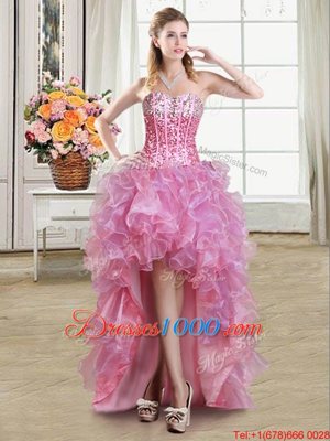 Clearance Pink Sleeveless High Low Sequins Lace Up Pageant Dress Wholesale