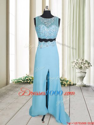 Amazing Scoop Chiffon Sleeveless Floor Length Prom Dresses and Beading