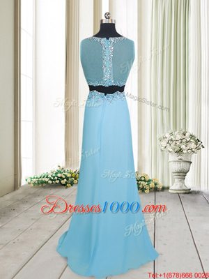 Amazing Scoop Chiffon Sleeveless Floor Length Prom Dresses and Beading