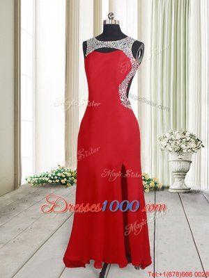 Colorful Scoop Backless Red Elastic Woven Satin Brush Train Sleeveless Beading