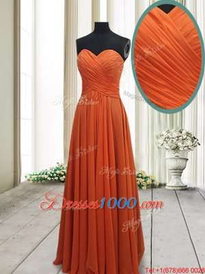 Sweet Floor Length Orange Red Evening Dress Chiffon Sleeveless Ruching