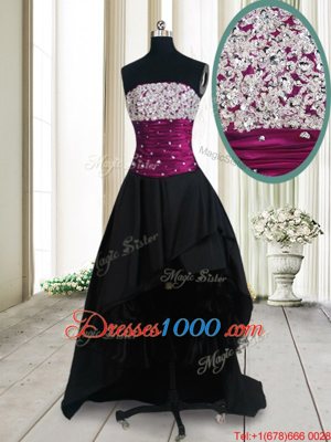 Smart Sleeveless Taffeta High Low Lace Up Prom Gown in Black for with Beading