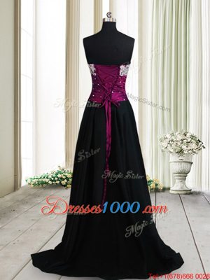 Smart Sleeveless Taffeta High Low Lace Up Prom Gown in Black for with Beading