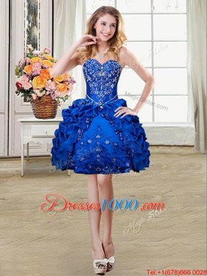 Beading and Embroidery and Pick Ups Cocktail Dress Royal Blue Lace Up Sleeveless Mini Length