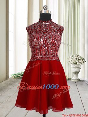 Amazing Red Empire Chiffon Scoop Sleeveless Beading and Sequins Mini Length Zipper Club Wear