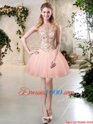 Ball Gowns Prom Dress Peach Scoop Tulle Sleeveless Mini Length Lace Up