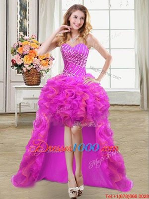 Purple Lace Up Sweetheart Beading and Ruffles Pageant Dress Wholesale Organza Sleeveless