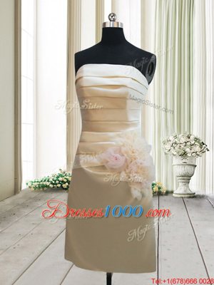 Ideal Strapless Sleeveless Zipper Prom Gown Champagne Satin