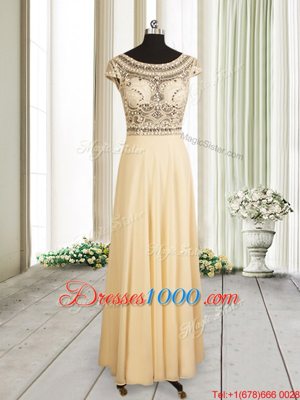 Champagne Evening Dress Prom and For with Beading Scoop Cap Sleeves Zipper