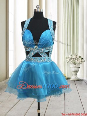 Baby Blue Halter Top Neckline Beading Oscars Dresses Sleeveless Backless