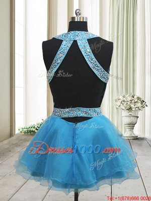 Baby Blue Halter Top Neckline Beading Oscars Dresses Sleeveless Backless