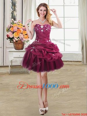 Elegant Burgundy Sleeveless Beading and Appliques and Pick Ups Mini Length Pageant Dress Womens
