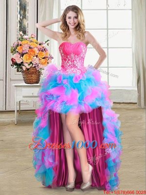 Latest Sweetheart Sleeveless Organza and Tulle Party Dress Beading and Ruffles Zipper