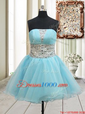 Decent Aqua Blue Cocktail Dress Prom and Party and For with Beading Strapless Sleeveless Zipper