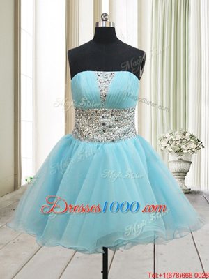 Decent Aqua Blue Cocktail Dress Prom and Party and For with Beading Strapless Sleeveless Zipper