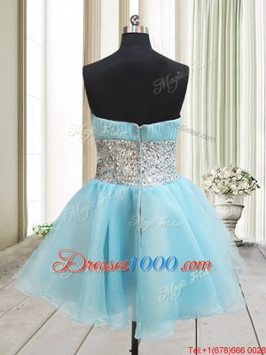 Decent Aqua Blue Cocktail Dress Prom and Party and For with Beading Strapless Sleeveless Zipper