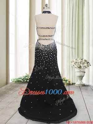 Fantastic Chiffon Halter Top Sleeveless Backless Beading Homecoming Dress in Black