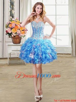 Ideal Sequins Mini Length Ball Gowns Sleeveless Baby Blue High School Pageant Dress Lace Up