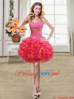 Multi-color Custom Made Pageant Dress Prom and Party and For with Beading and Ruffles Sweetheart Sleeveless Lace Up