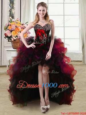 Sweetheart Sleeveless Lace Up Winning Pageant Gowns Red Organza and Tulle