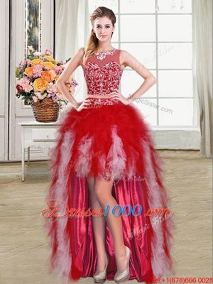 Low Price Scoop Sleeveless Zipper High Low Beading and Ruffles Pageant Dress for Womens