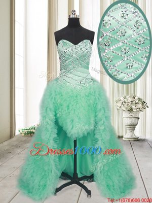 Enchanting Apple Green A-line Tulle Sweetheart Sleeveless Beading and Ruffles With Train Lace Up Pageant Dress Brush Train