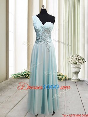 Ankle Length Light Blue Prom Gown One Shoulder Sleeveless Side Zipper