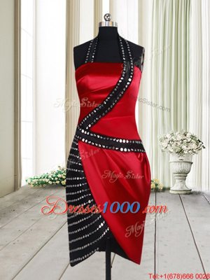 Halter Top Sleeveless Side Zipper Knee Length Beading Celebrity Inspired Dress