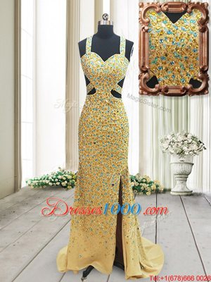 Customized Straps Straps Sleeveless Brush Train Beading Backless Prom Gown