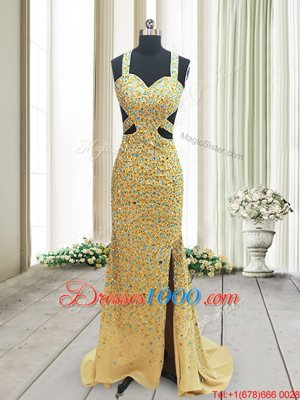 Customized Straps Straps Sleeveless Brush Train Beading Backless Prom Gown