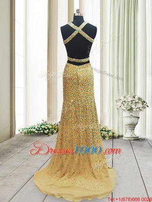 Customized Straps Straps Sleeveless Brush Train Beading Backless Prom Gown